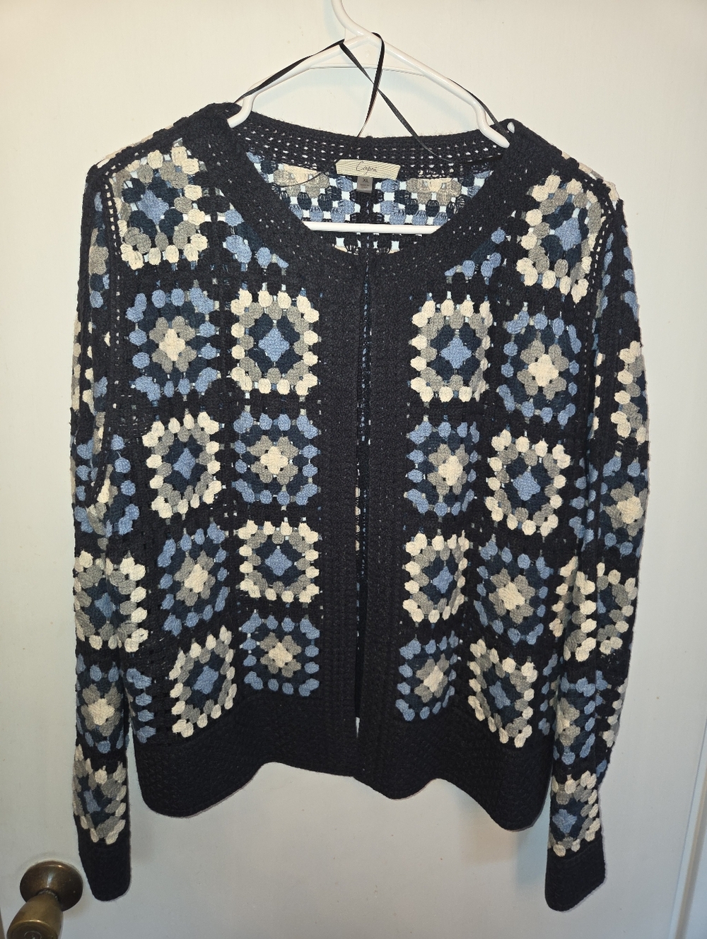 croft & barrow Black, Blue & Cream Crochet-Style Cardigan Sweater